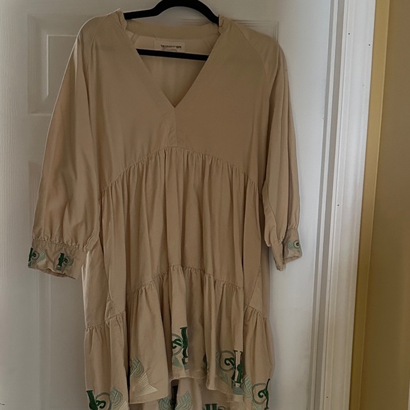 Tallelulah & Hope Dresses & Skirts - Tallulah & Hope Corduroy Beige V-Neck Dress with Green Embroidery